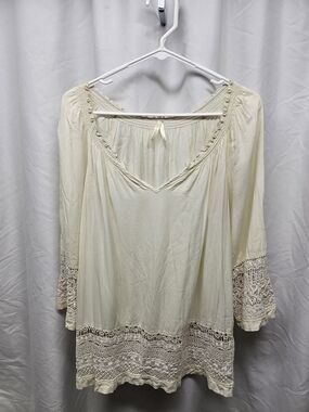 Roper Cream Crochet-Trim Peasant Top